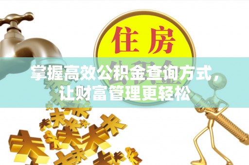 怀化掌握高效公积金查询方式，让财富管理更轻松